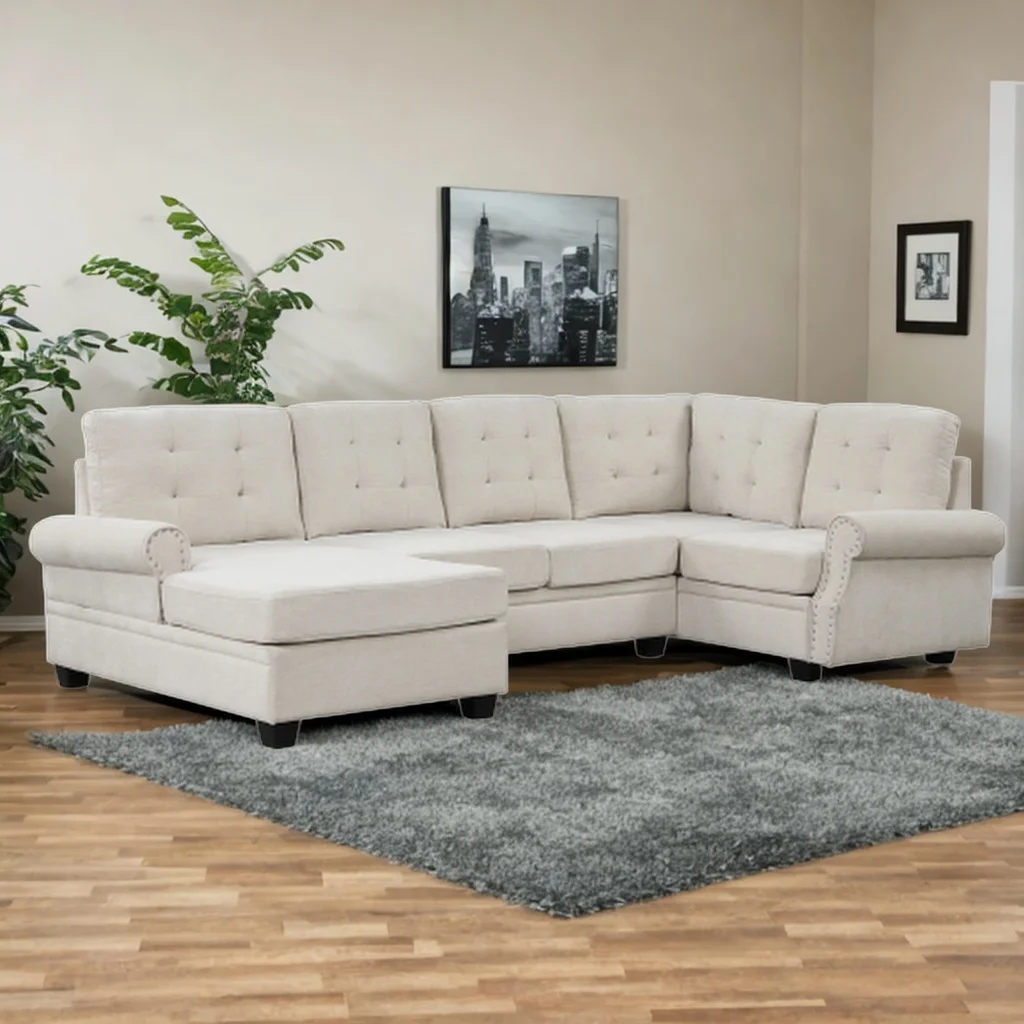 120" Modern U-Shaped Corner Sectional Sofa Upholstered Linen Fabric Sofa Couch for Living Room, Bedroom