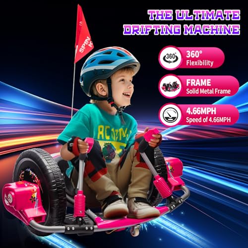 Electric Drifting Go Kart for Kids, 12V Outdoor Ride on Toys with 16-Inch Big Wheel, 360 Degree Spin, Speed of 4.66MPH, Dual Lever Steering