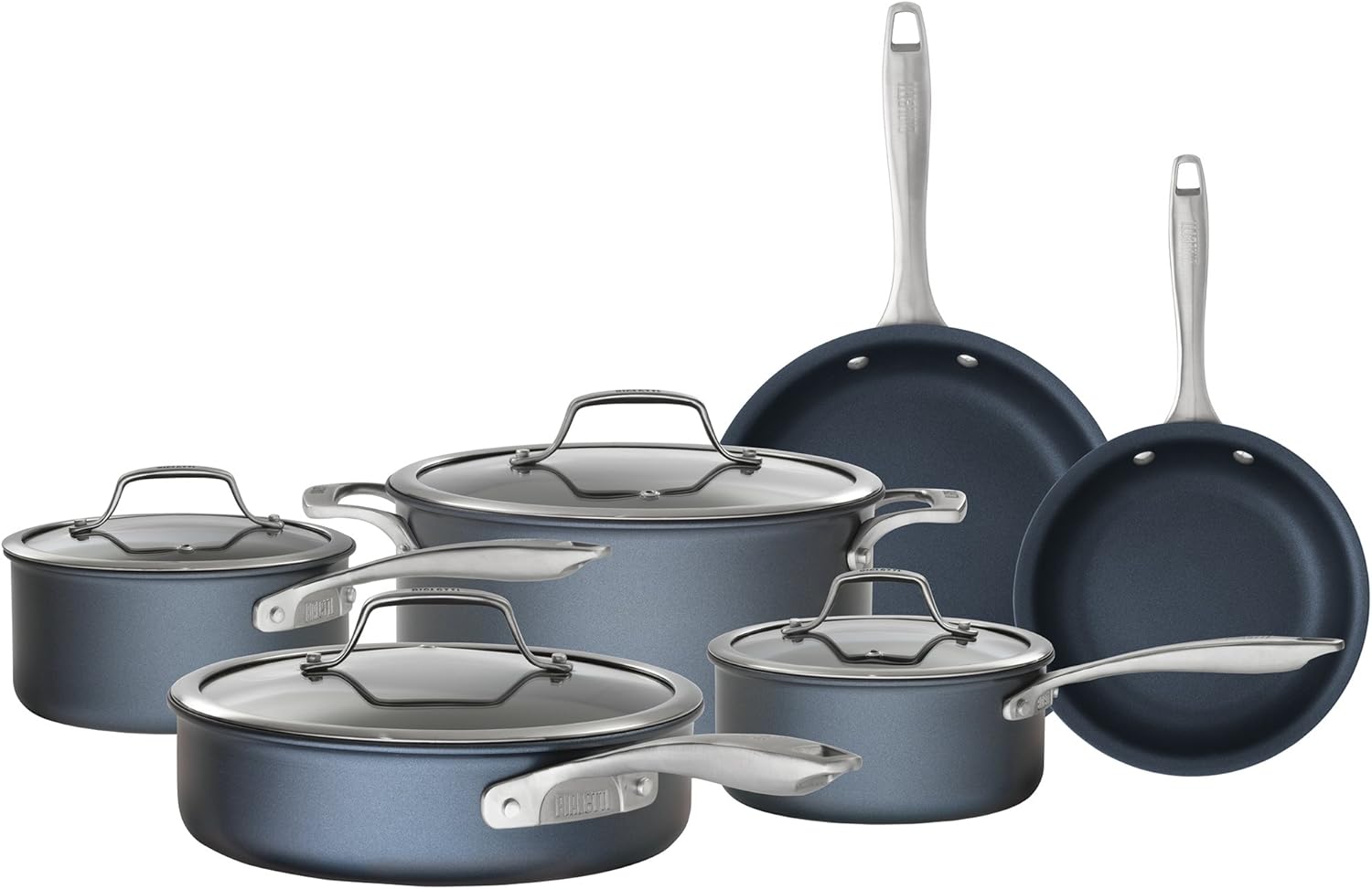 Bialetti Sapphire Hard Anodized Nonstick 10-Piece Oven-Safe Cookware Set, Gray - 10-Piece Set, Hard Anodized Aluminum