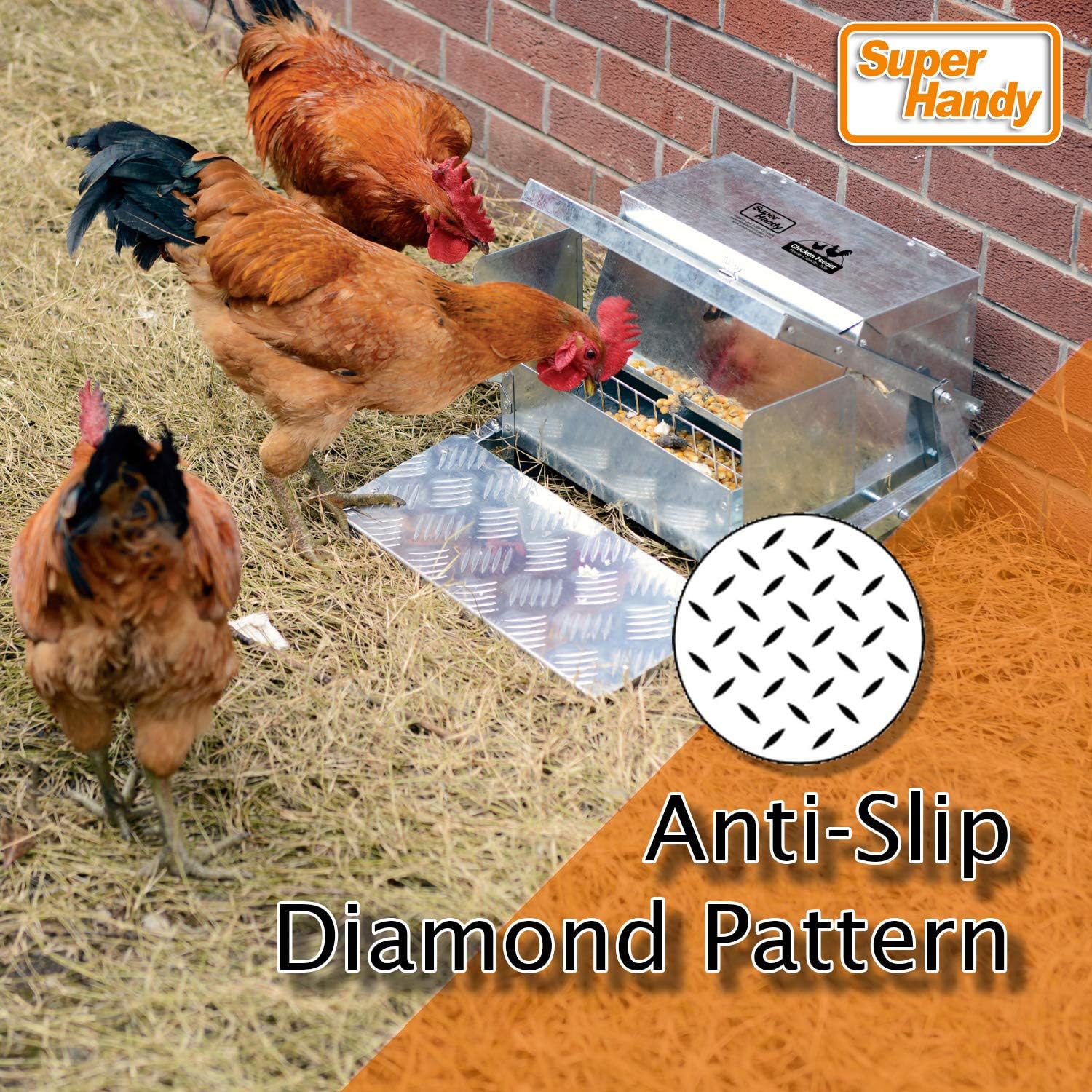 SuperHandy Chicken Feeder Automatic 20lbs (9kg) Capacity Trough Feeds 6-12 Poultry/Fowl Up to 10 Days Keeps Dry with Spill Proof Galvanized Steel