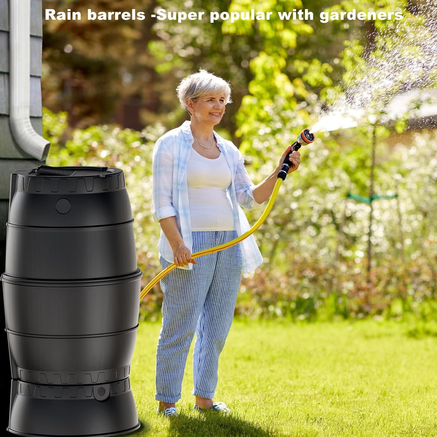 EJWOX Rain Barrels with Stand to Collect Rainwater from Gutter - Heavy Duty Outdoor Rain Water Collection Barrel with Spigot and Filter(45Gallon