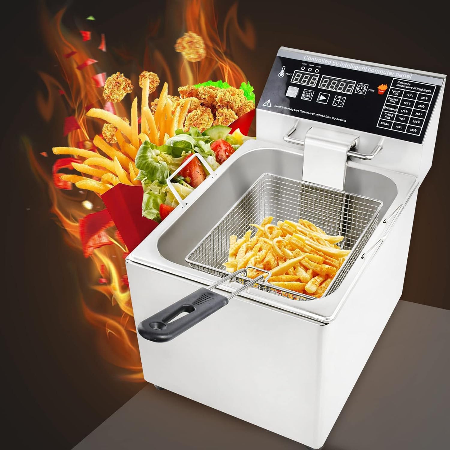 Electric Deep Fryer with Basket and Lid Capacity 8L Electric Deep Fryer with Intelligent Temperature Control for Home Kitchen and Restaurant 1800