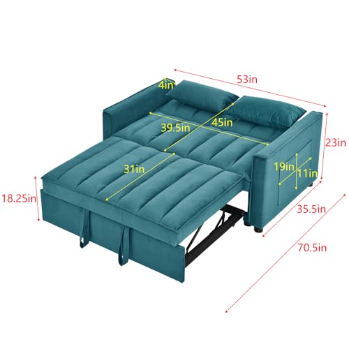 3-in-1 Convertible Sleeper Sofa Bed, Velvet Pull Out Loveseat Futon Sofa Couch with Adjustable Backrest and Pillows