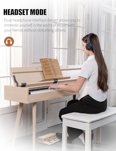 88 Key Weighted Digital Piano - Wooden Desk Electric Piano Transforms Between Desk and Vanity - Progressive Hammer-Action Keyboard