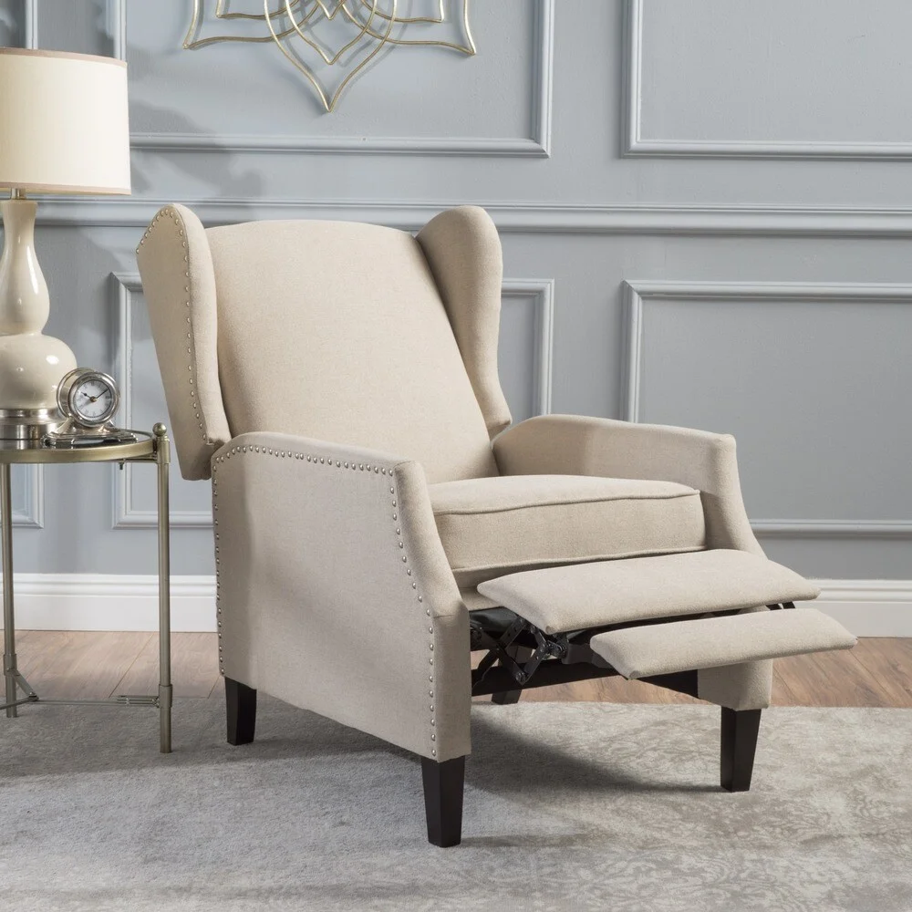 Christopher Knight Home Wescott Wingback Pushback Recliner by  taupe tweed Semi-Firm