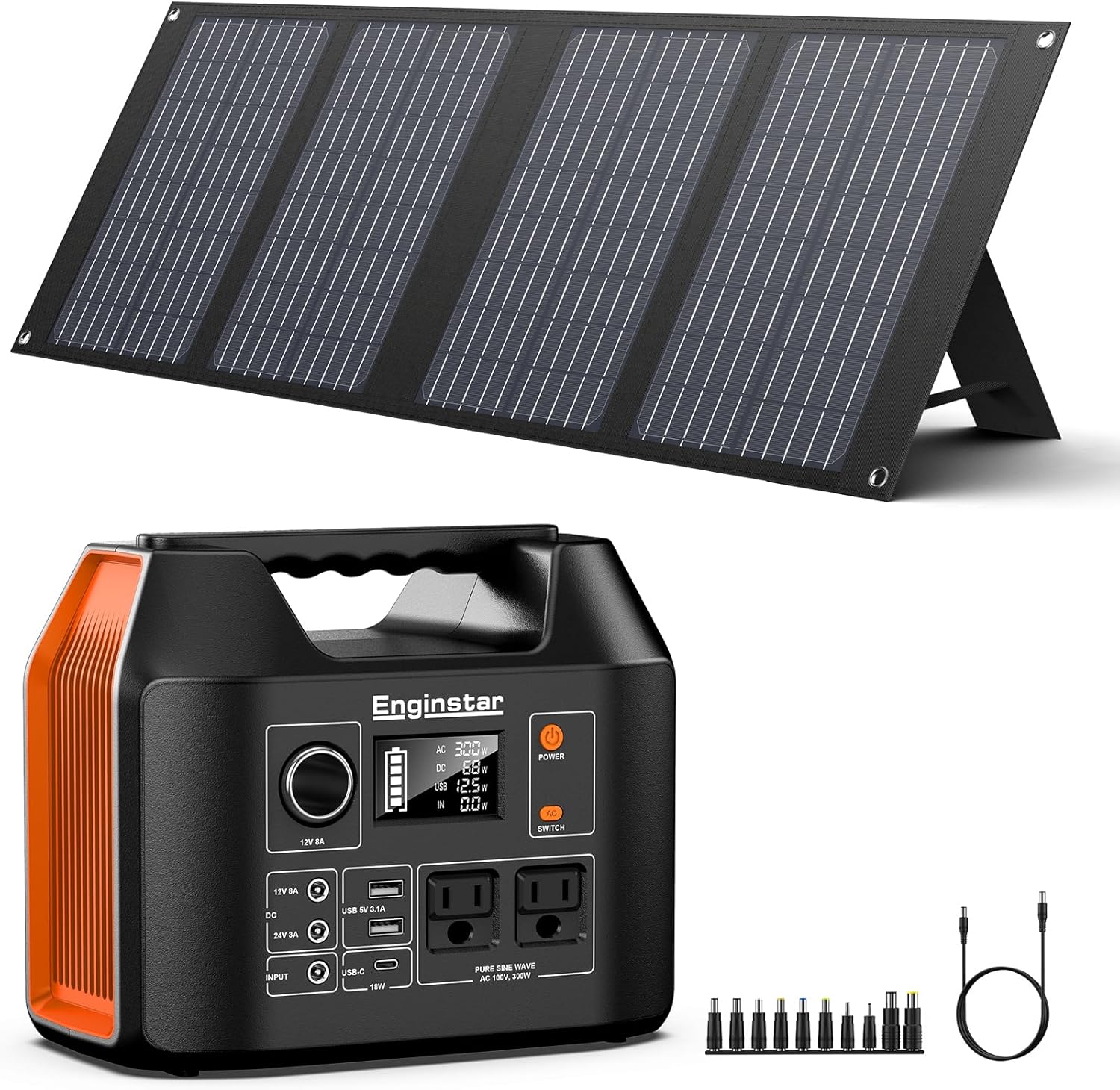Portable Solar Generator, 300W Portable Power Station with Foldable 40W Solar Panel, 110V Pure Sine Wave