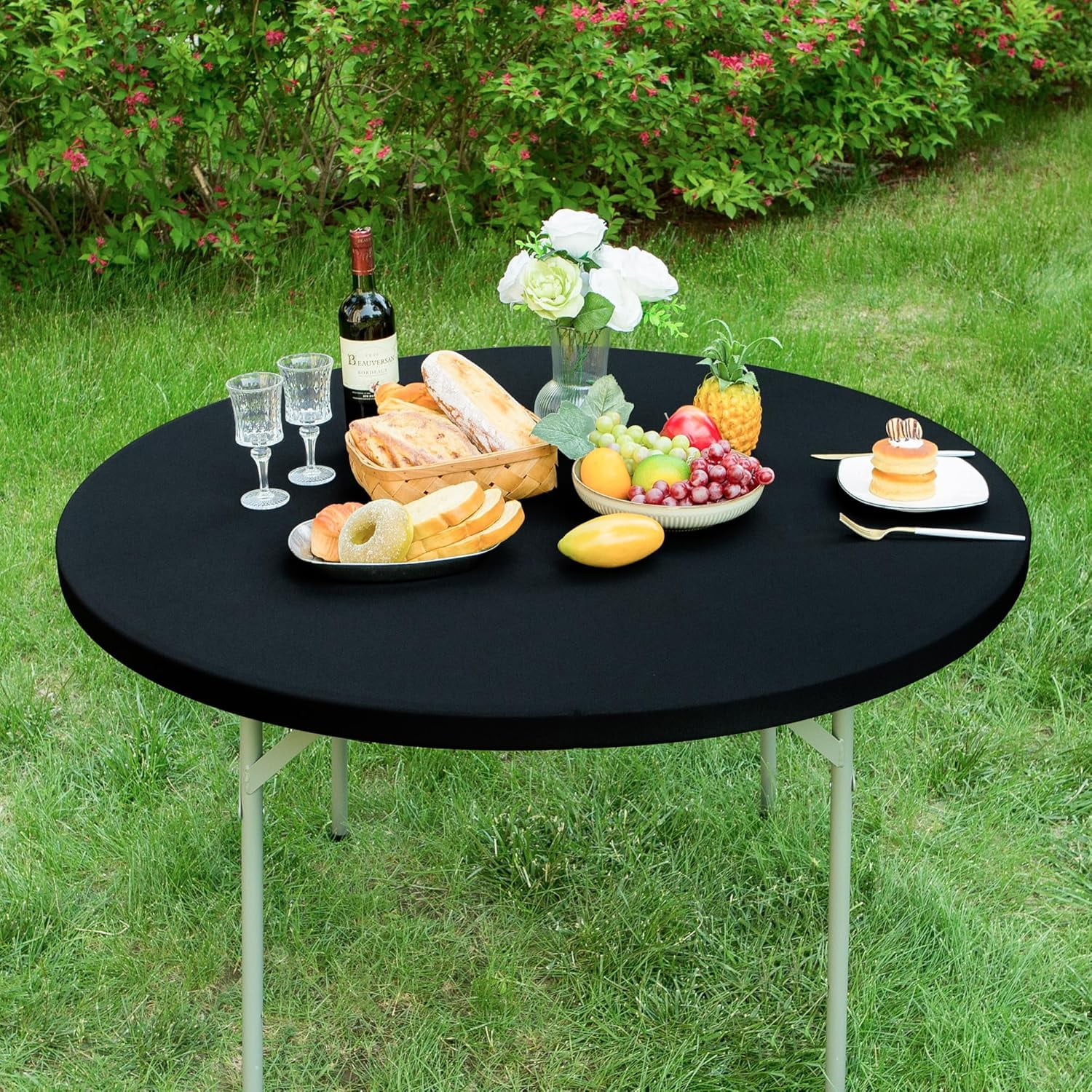 2 Pack Rectangle Fitted Tablecloth 36X60 Inch Stretch Spandex Patio Table Cover Navy Washable Table Cloth Elastic Table Topper for Indoor and Outdoor