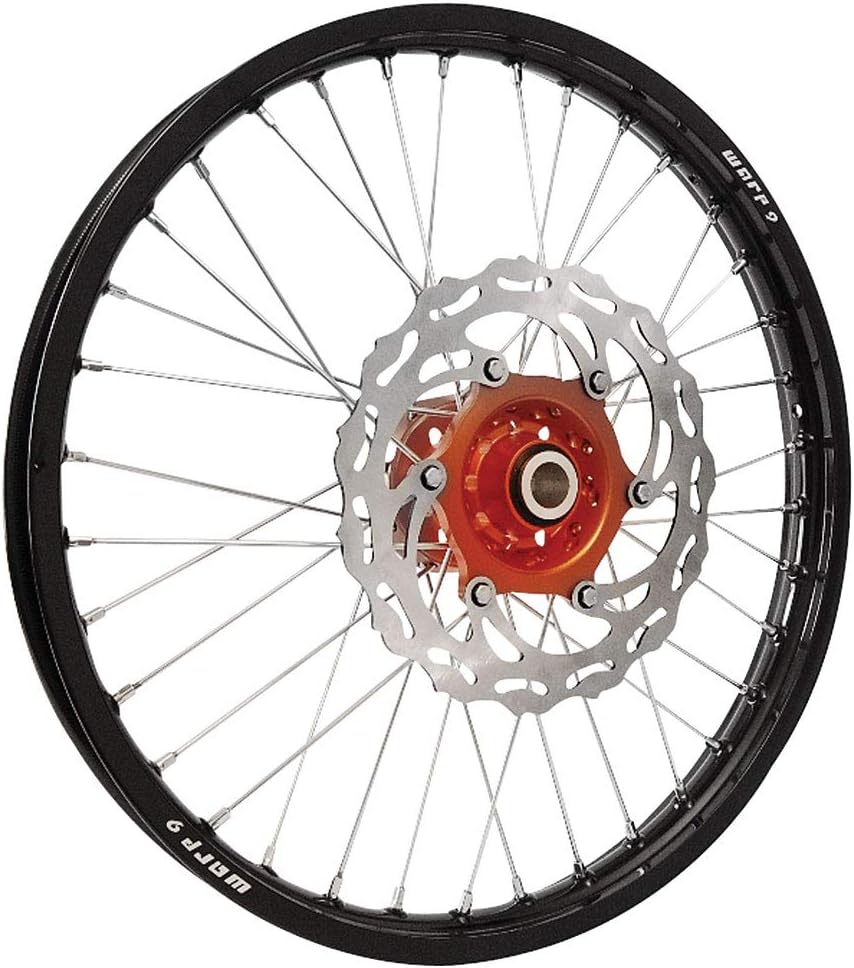 Warp 9 Complete Wheel Kit - Front 21 x 1.60 Black Rim/Orange Hub/Silver Spokes and Nipples For HUSQVARNA TC 250 2014-2022