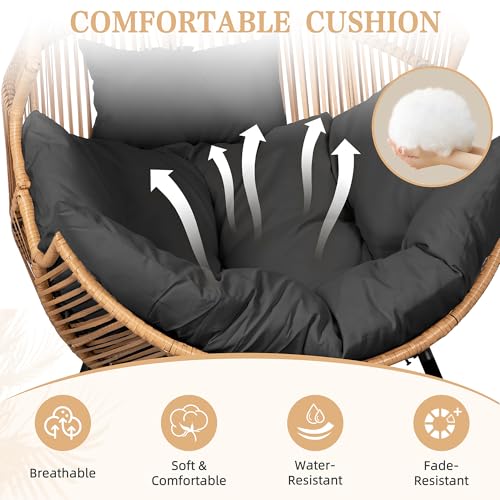 Vongrasig Outdoor Wicker Egg Chair PE Rattan Chair with Cushion, Oversized Patio Lounge Chair for Outdoor, Indoor, Balcony, Backyard, Garden, Black