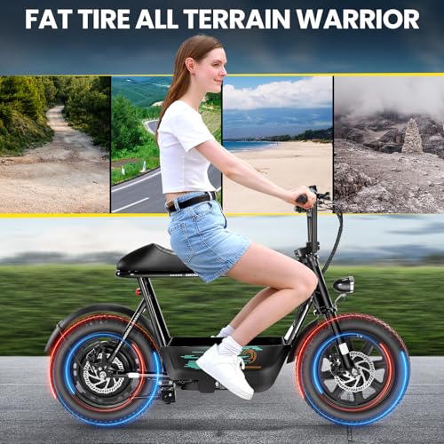 Caroma Peak 500W/800W/1200W Electric Scooter with Seat, 16 * 3" Fat Tire Ebike for All-Terrain, Max 15/25/30 Miles Ranges&20MPH