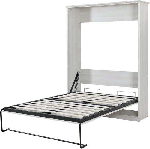 MERITLINE Queen Size Murphy Bed with Storage Bookcase Shelves,Cabinet and Charging Station,Wood Folding White Murphy Wall Bed