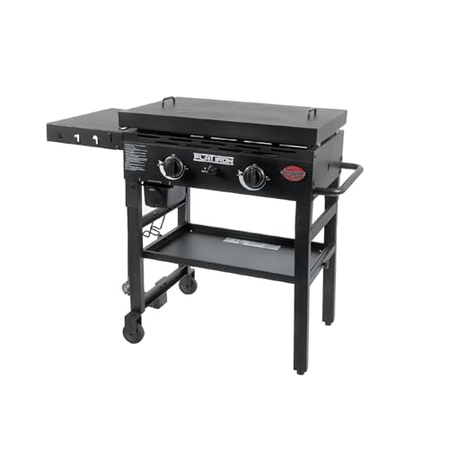 Char-Griller® Flat Iron 2-Burner Propane Gas Flat-Top Griddle with Steel Griddle Top, Wind Guards and Removable Lid
