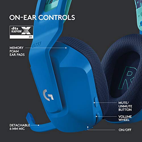 Logitech G733 Lightspeed Wireless Gaming Headset, Suspension Headband, Lightsync RGB, Blue VO!CE Mic, PRO-G Audio – Black, Gaming Headset Wireless