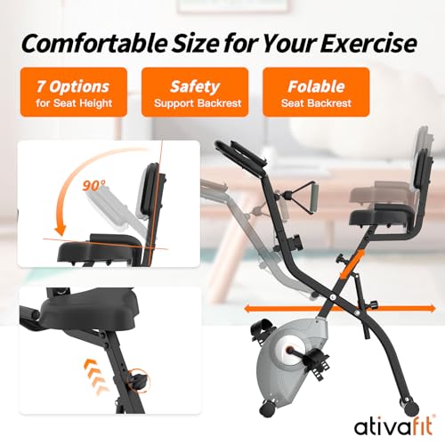 ATIVAFIT Exercise Bike Foldable Fitness Indoor Cycling Bike Magnetic 3 in 1 Upright Recumbent Exercise Bike with Resistance Bands for Home Workout