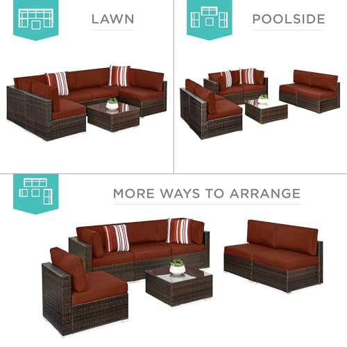 Best Choice Products 7-Piece Modular Outdoor Sectional Wicker Patio Conversation Set w/ 2 Pillows, Coffee Table, Cover Included - Gray/Navy