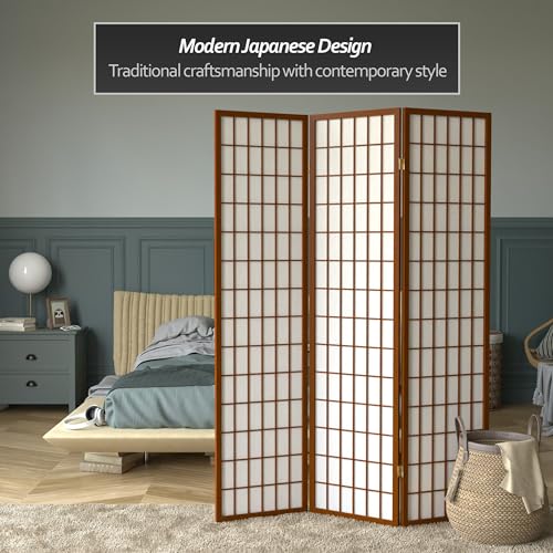Red Lantern 6 ft. Tall Window Pane Shoji Screen-Natural-4 Panels Room Divider