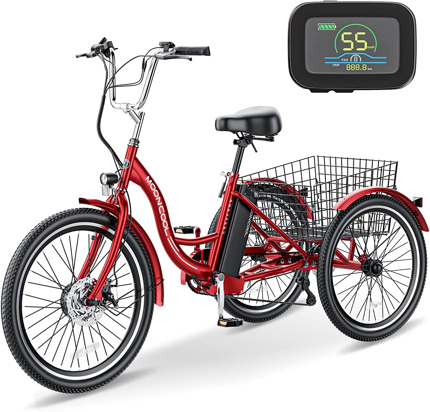 Mooncool 24 26 3 Wheel Electric Tricycle for Adults