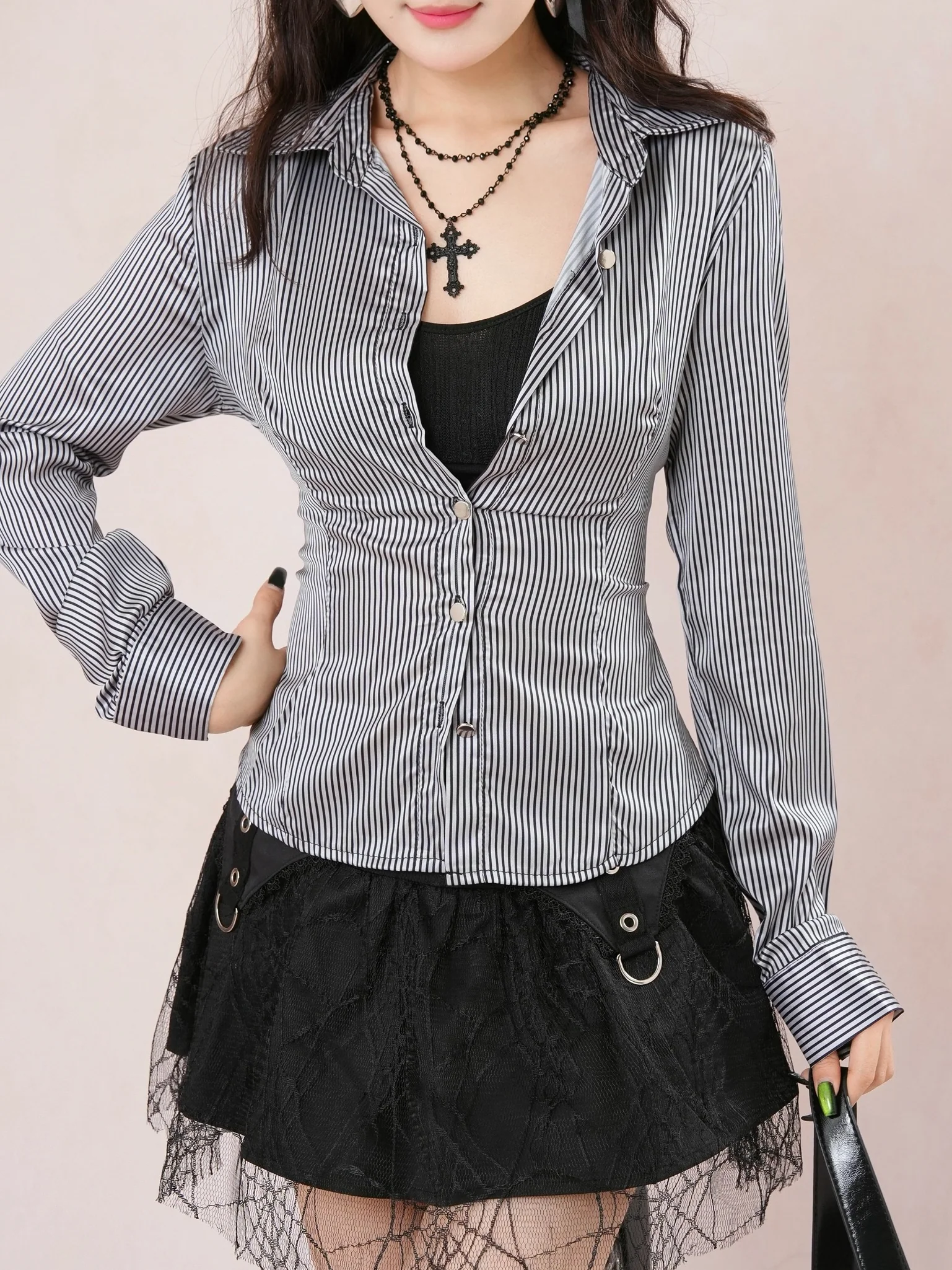 ’Sweet Entwine' Lace Patchwork Bow-Tie Blouse & Mini Skirt Set