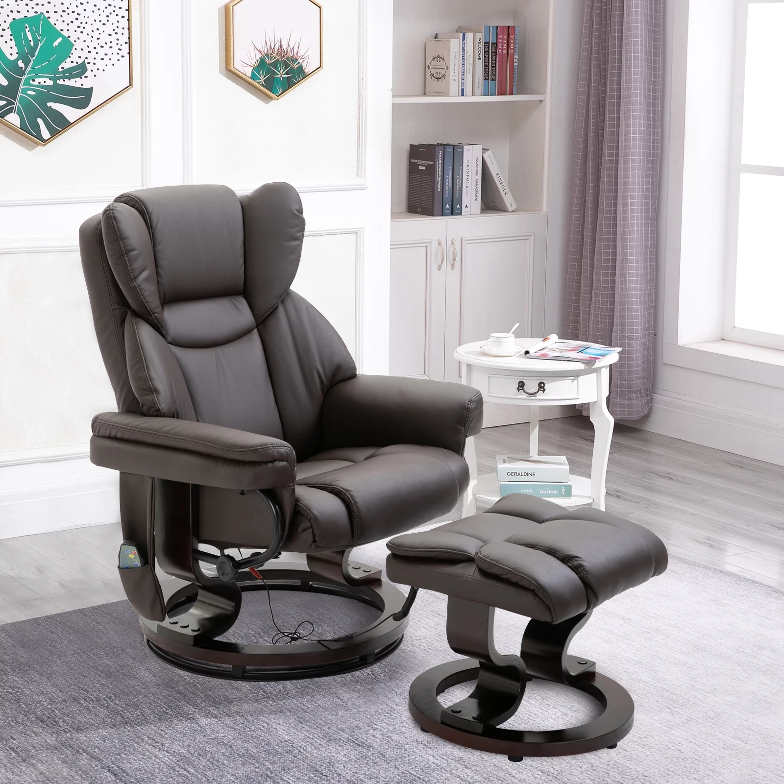 HOMCOM Massage Recliner Chair with Footrest, 10 Vibration Levels, Faux Leather, Brown