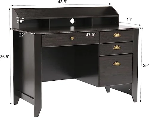 RUNFAYBIU Computer Desk with Drawers and Hutch  Farmhouse Home Office Desk Writing Table Wood Executive Desk Student Desk with File Drawer for Small