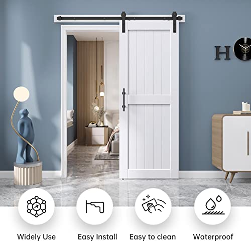 EaseLife 54 x 84 inch White Barn Door with 9FT Sliding Door Hardware Kit Included & Handle,Solid Wood Covered with Waterproof PVC Surface