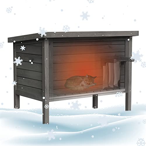 GDLF Outdoor Feral Cat House Heated Cat Shelter with 100% Insulated All-Round Foam Weatherproof for Multiple Felines 34.5"X21.5"x27.2"