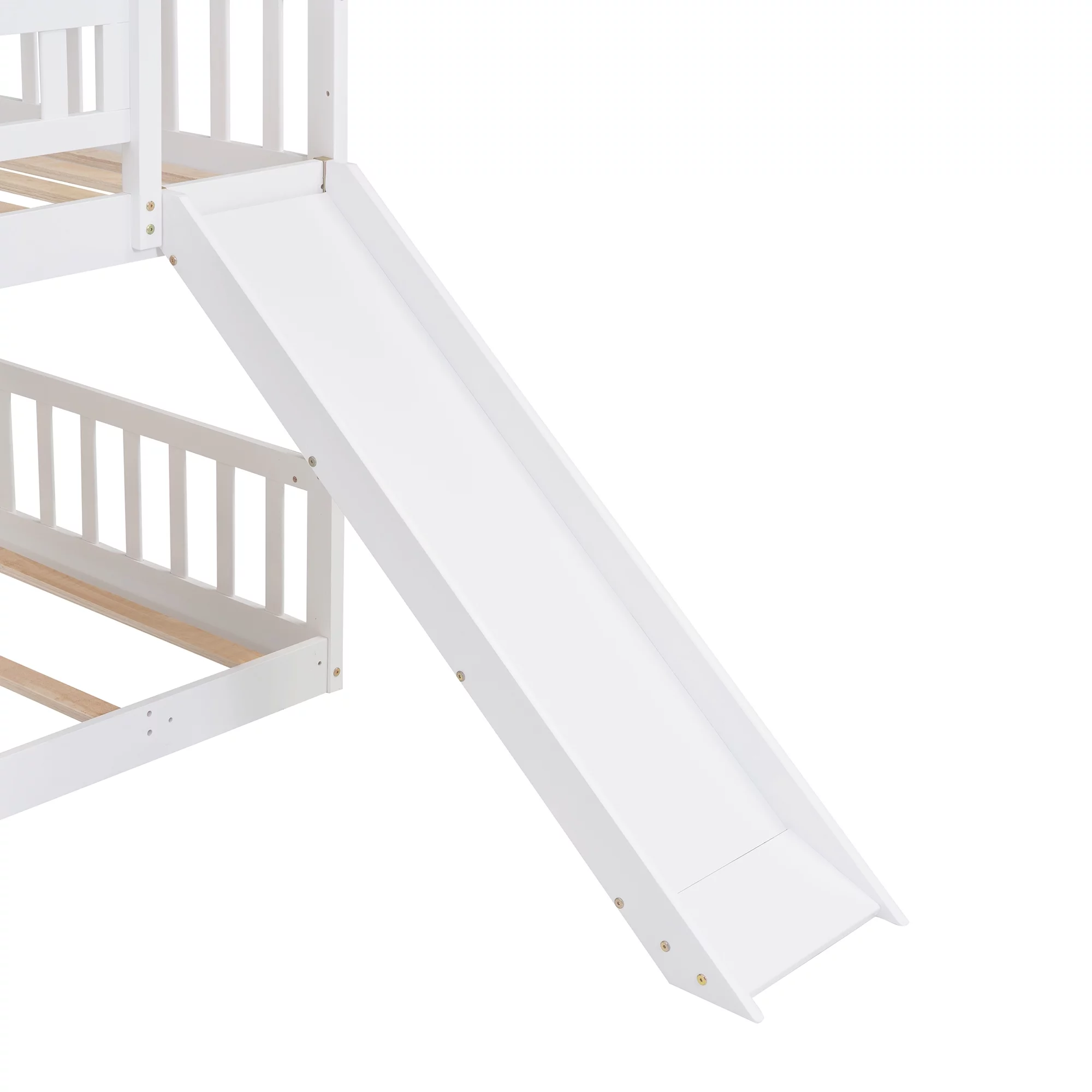 Bellemave Triple Bunk Bed with Slide, Wood Twin Over Twin Over Twin 3 Bunk Bed with Built-In Ladder and Guardrails, Triple Bed for Kids, Teens, Boys