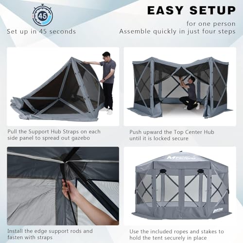 MASTERCANOPY 12x12FT Pop Up Gazebo Screen Tent - Instant Screen House with Netting, Quick Set, Outdoor Canopy Shelter with Carry Bag for Camping
