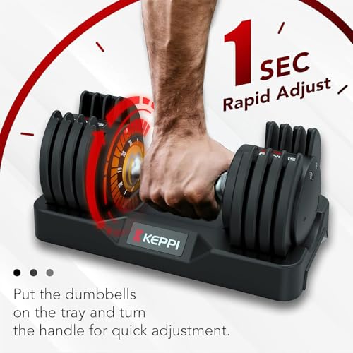 Keppi Adjustable Dumbbells Set-25lb/40lb/55lb/60lb, Anti-Slip Metal Fast Adjust Weight Handle, Exercise & Fitness for Full Body Workout