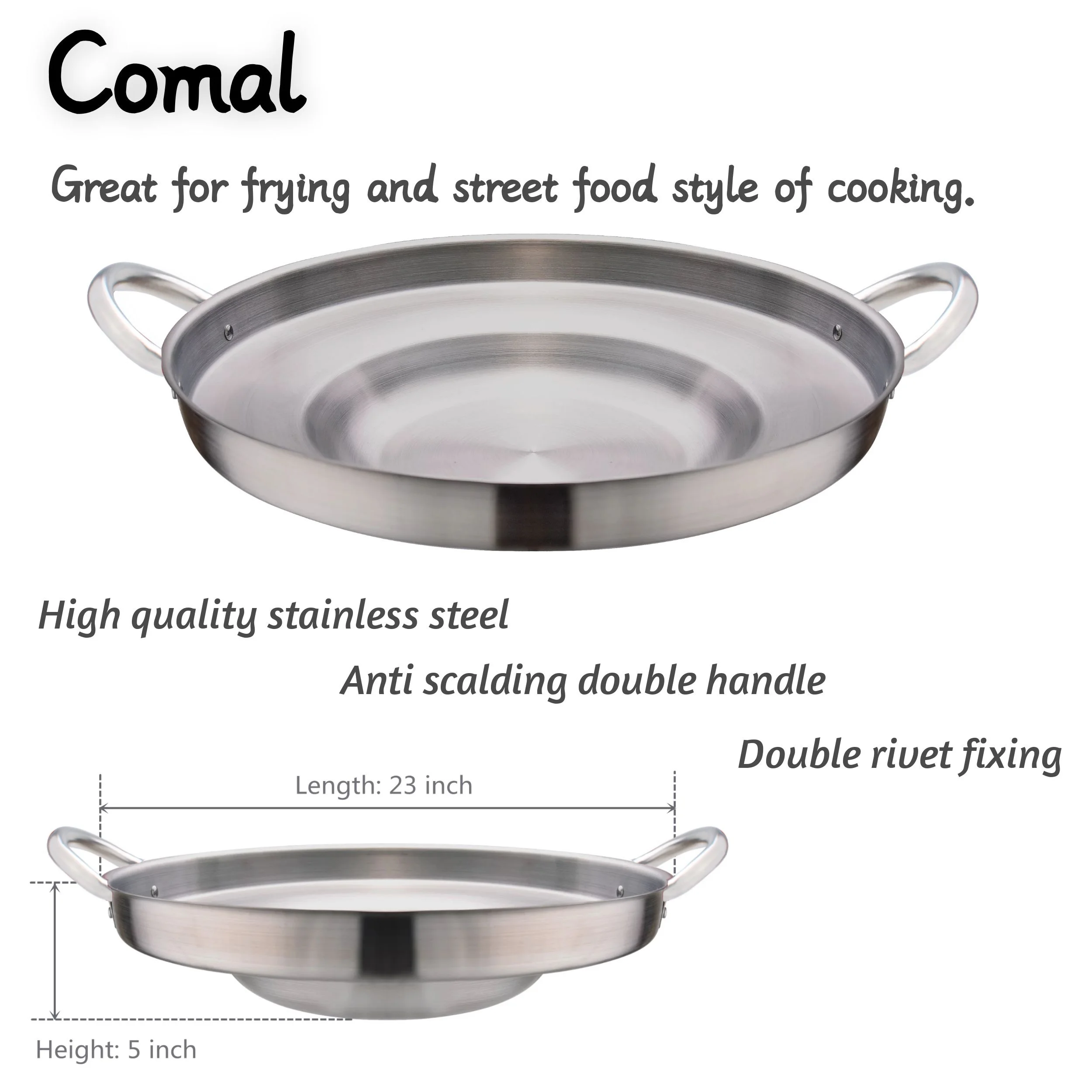 ARC 23" Heavy Duty Stainless Steel Concave Comal Set With Cast Iron Propane Burner 26,000BTU Stove and Burner Stand