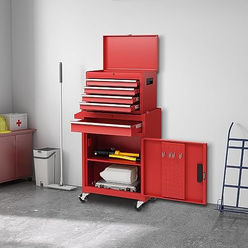 Goplus Rolling Tool Chest, 5-Drawer Tool Box Organizer w/Lockable Wheels & Sliding Drawers & Detachable Top & Adjustable Shelf