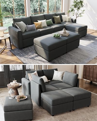 LINSY HOME Modular Sectional Sofa, Convertible U Shaped Sofa Couch with Storage, Memory Foam, Modular Sectionals with Ottomans