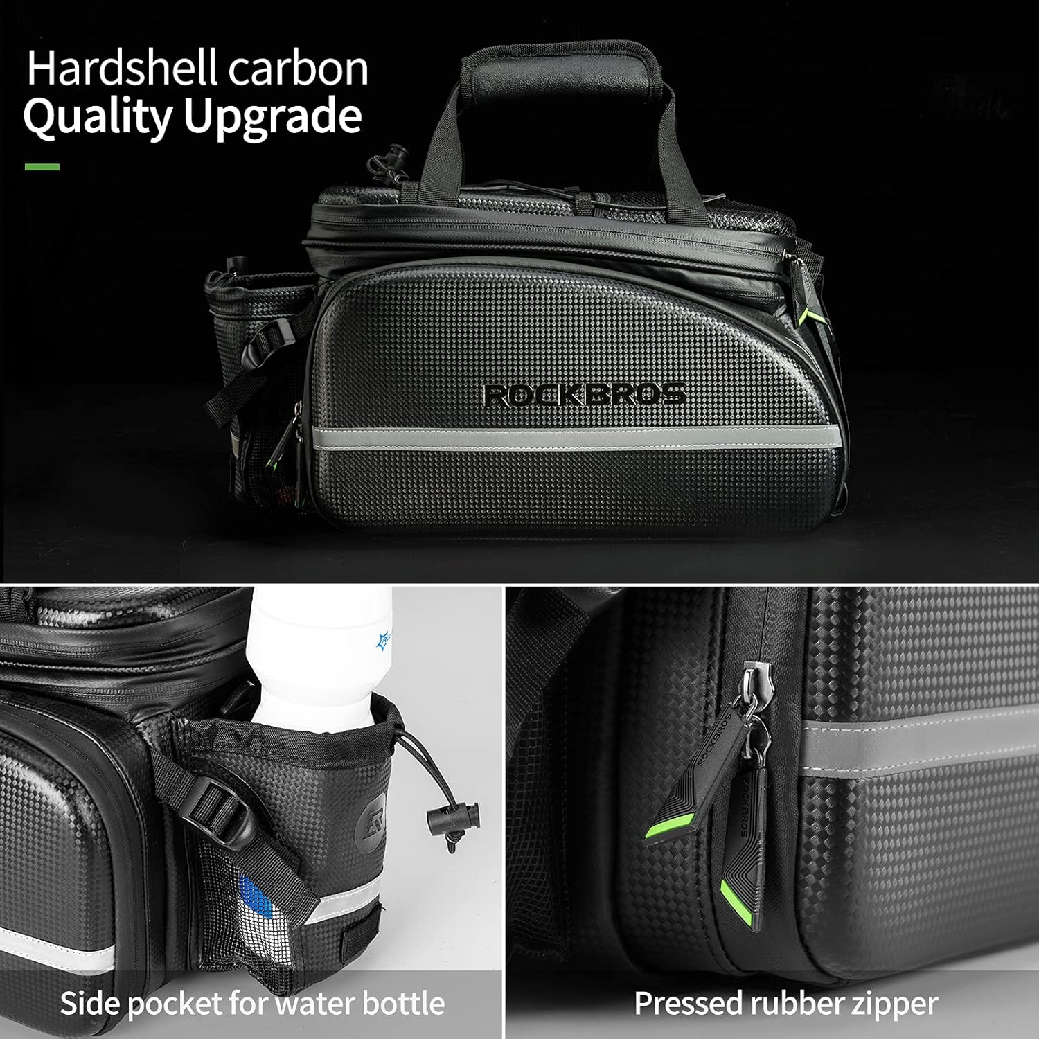 ROCK BROS Bike Rack Bag Trunk Bag Waterproof Carbon Leather Bicycle Rear Seat Cargo Bag Rear Pack Trunk Pannier Handbag