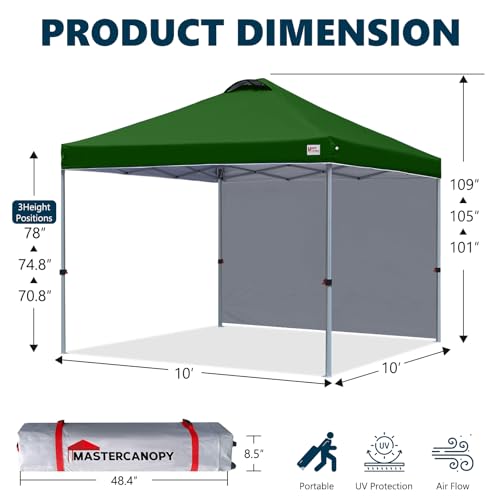 MASTERCANOPY Durable Pop-up Canopy Tent with 1 Sidewall (10'x10',White)