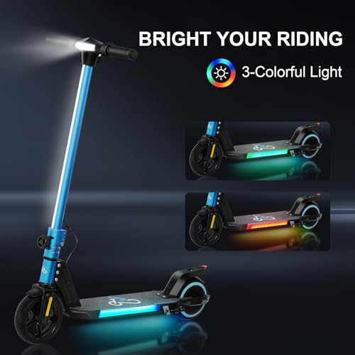 Electric Scooter for Kids Ages 6-12, Equipped with 130W Motor, LCD Display, Foldable Design, LED Color Lights, Rear Motor Brake System