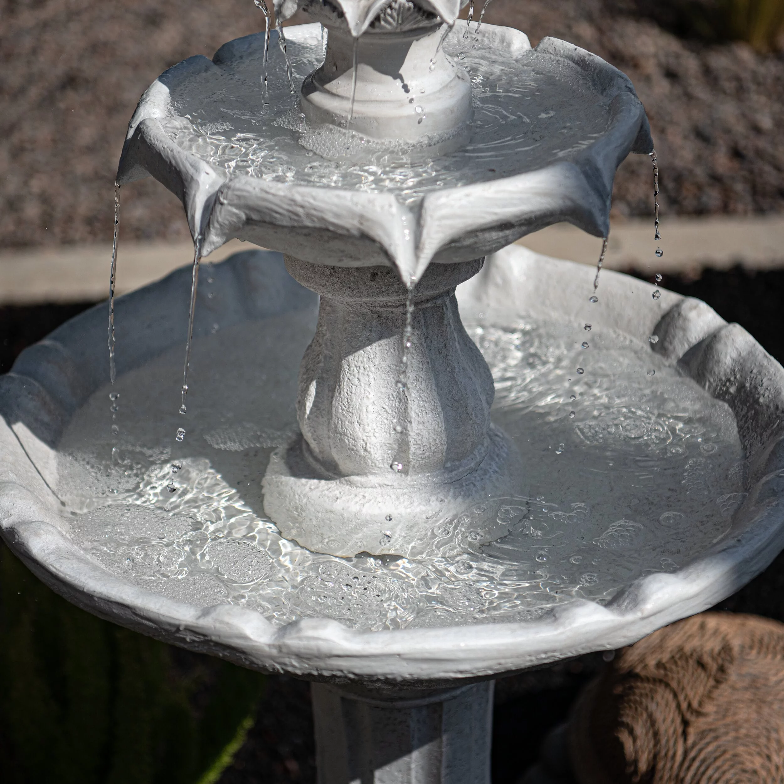XBrand 44" H White Fiberglass/Resin 2-Tier Solar Water Fountain w/ Solar Panel and Auto-Shut Off Pump, Solar Garden Fountain, Tall Outdoor Fountain