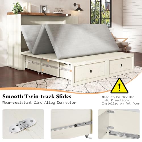 AMERLIFE Queen Murphy Bed with Storage & Charging Station, Farmhouse Murphy Cabinet with Foldable Panel, Noisy Free, for Guest Bedroom, Living Room