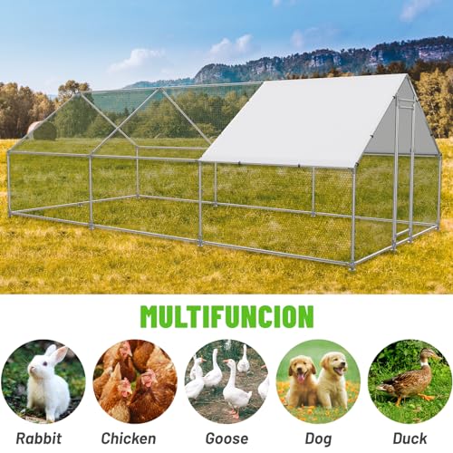 Large Metal Chicken Coop Walk-in Poultry Cage with Water-Resident and Anti-UV Cover Duck Rabbit Cat House Outdoor Chicken Run Pen with Spire Shaped