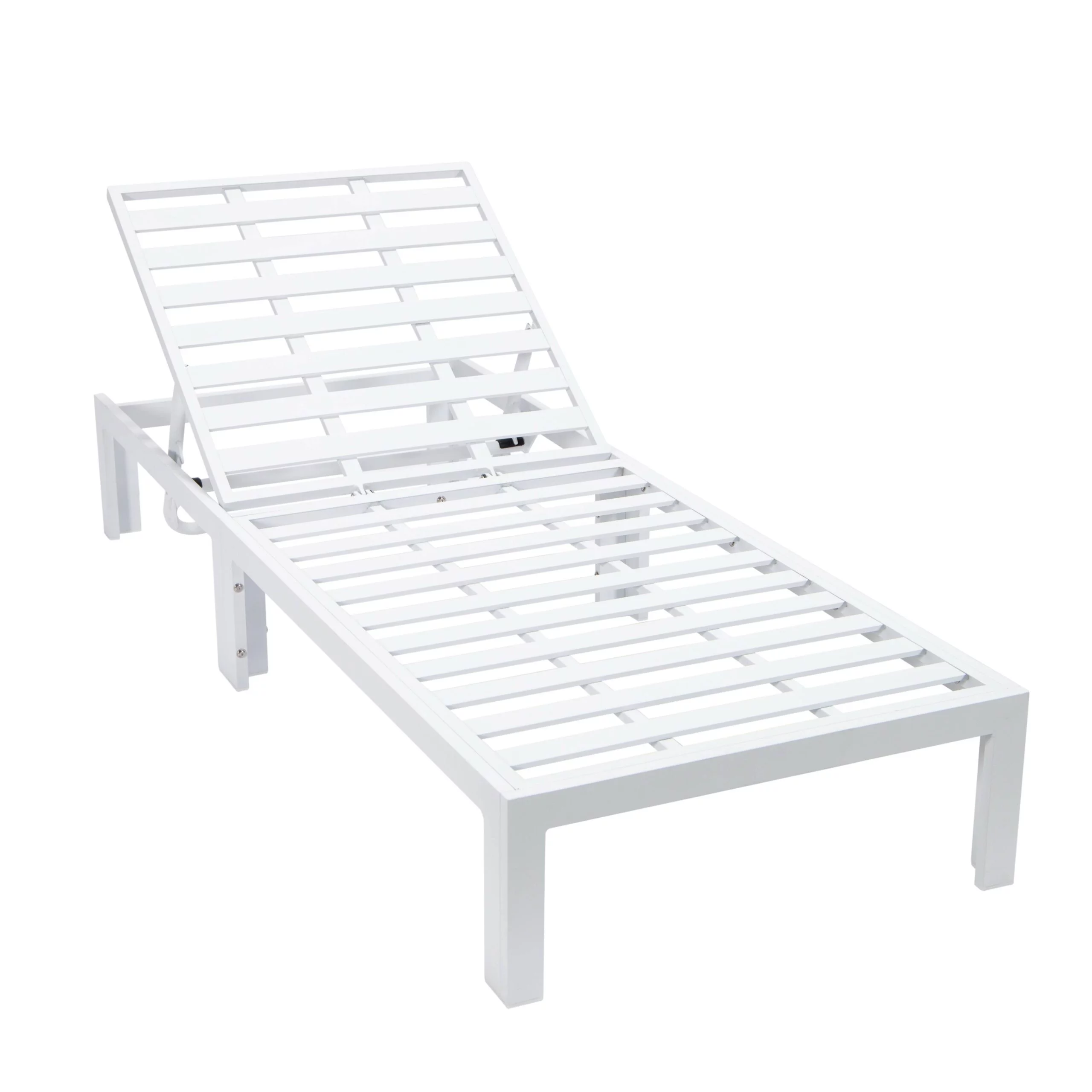 LeisureMod Chelsea Modern White Aluminum Outdoor Patio Chaise Lounge Chair Set of 2 With Light Grey Cushions