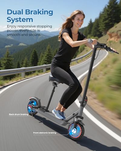 Electric Scooter with Seat, 500W Motor, 10" Solid Tires Electric Scooters for Adults & Teens, MAX 22Mph, 22 Miles Long Range