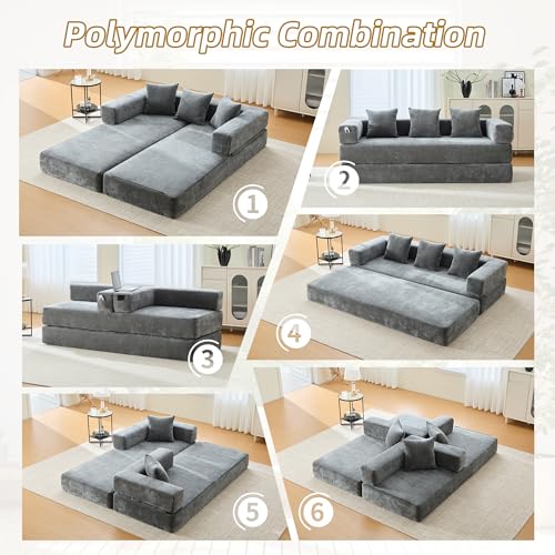 Convertible Sleeper Sofa Bed with Cylindrical Pillow, Corduroy Folding Mattress Couch with Fixed-Shape Frame