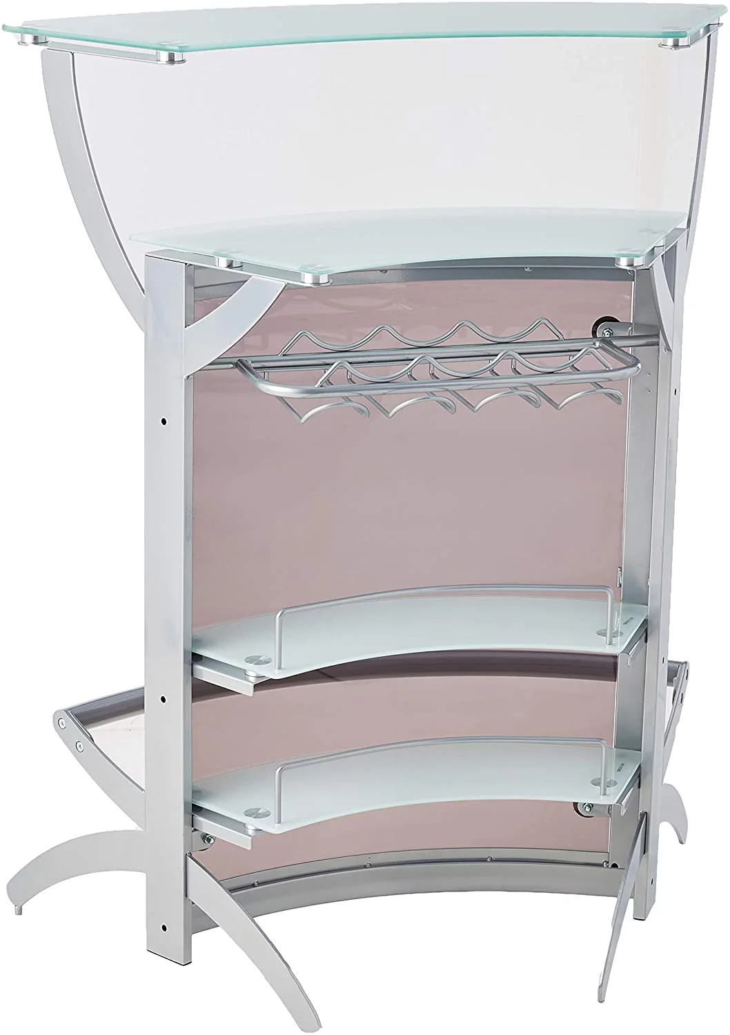 Dallas 2-shelf Home Bar Silver and Frosted Glass