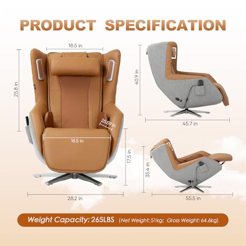COLAMY Zero-Gravity Massage Chair | Massage and Leisure Dual-Use Chair,360° Swivel,Heat, Low-Noise 3D Bluetooth Speaker,Living Room, Bedroom（White