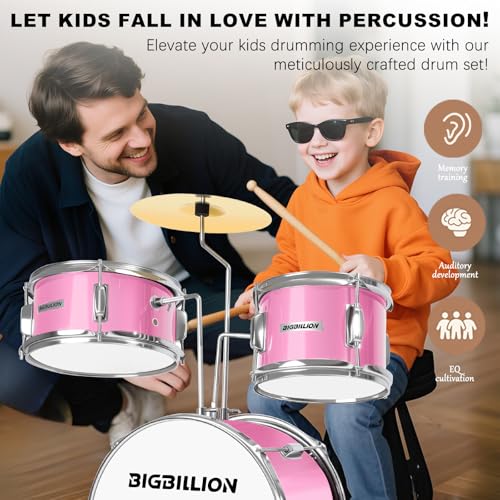 Drum Set for Kids, 3-Piece 14'' Beginner Kids Drum Kit Junior Drum Set with Bass Tom Snare Drum with Adjustable Throne, Cymbal, Pedal