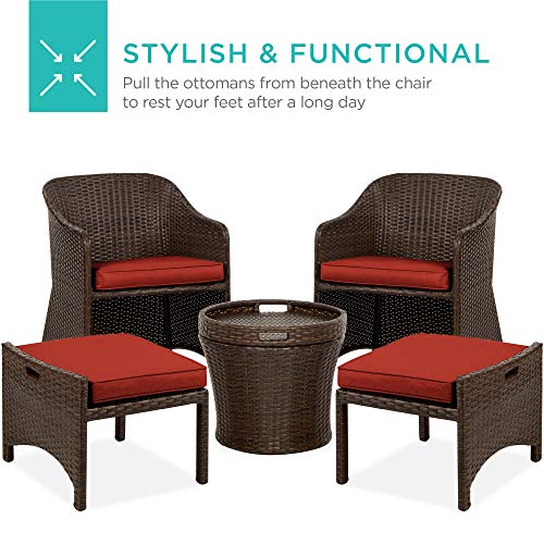 Best Choice Products 5-Piece Outdoor Patio Furniture Set, No Assembly Required Wicker Conversation Bistro & Storage Table for Backyard, Porch