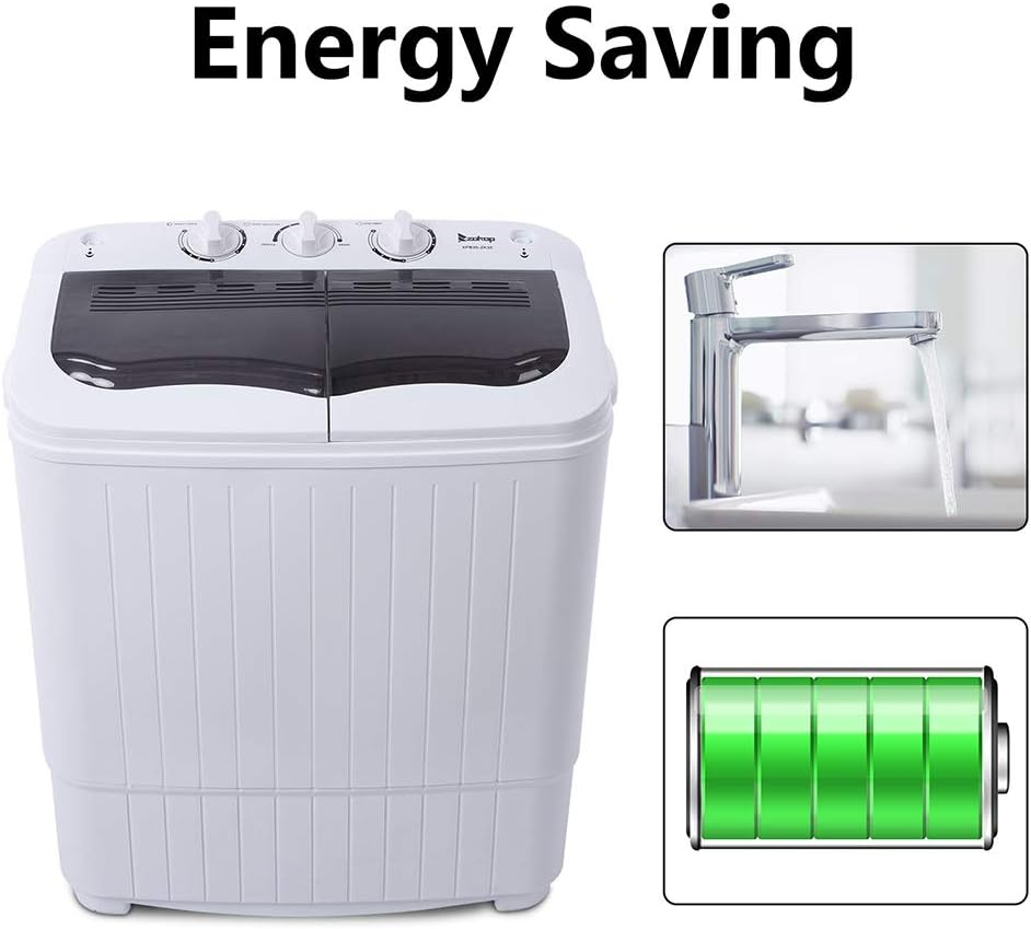 Portable Mini Twin Tub Washing Machine, Laundry Machine with Drain Pump, Semi-automatic 7.7lbs Washer 6.6lbs Spinner Combo for Dorms, Apartments, RVs