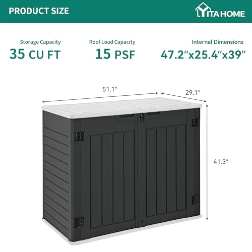 YITAHOME Outdoor Horizontal Storage Sheds w/o Shelf, Weather Resistant Resin Tool Shed, Multi-Opening Door for Storage of Bike, Trash Cans
