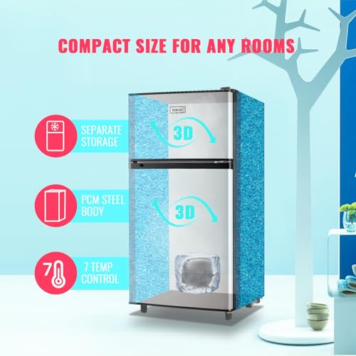WANAI Small Refrigerator with Freezer 3.5 Cu.Ft Mini Fridge with Freezer