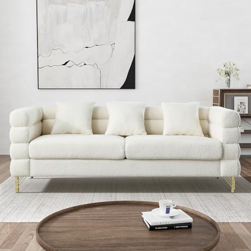 Cloud Couch for Living Room, 79" Modern Overstuffed Deep Seat Boucle Sherpa 3 Seater Sofa with 3 Pillows