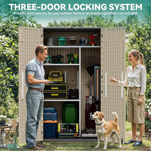 YITAHOME 60 cuft Vertical Outdoor Storage Shed w/o Shelf, Large Waterproof Storage Cabinet for Garden Shed, Tall Outdoor Storage Shed for Garage